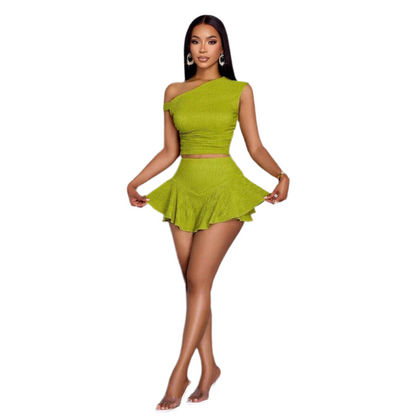 Solid Color Split Skirt & Top Set – Minimalist Two-Piece Outfit