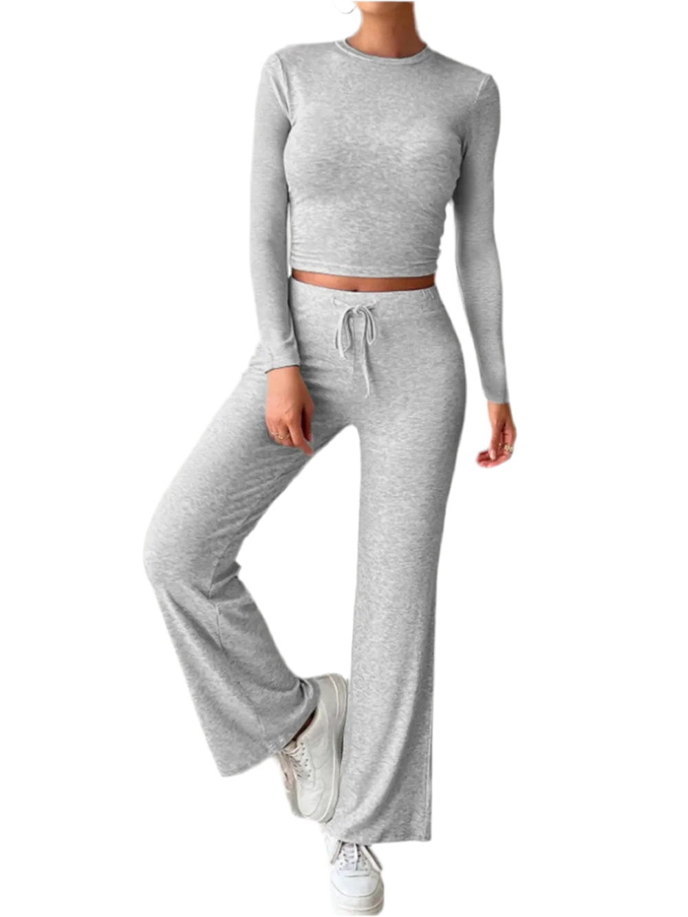 Round Neck Long Sleeve Top and Drawstring Pants Set