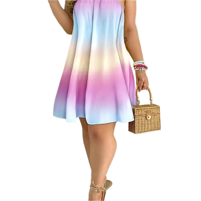 ST22079 Women's Summer Off-Shoulder Halter Tie Loose Printed Dress