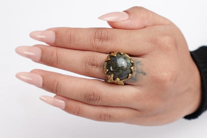 Turquoise Stone Statement Ring – Antique Silver Boho Ring | Vintage Western Style