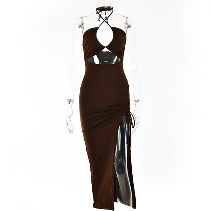 Sexy Halterneck Lace-up Split Dress Summer Y2K Fashion Party Baech Long Dresses For Womens Clothing