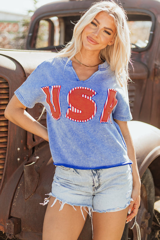 USA Patch Mineral Wash Vintage Graphic Top-0
