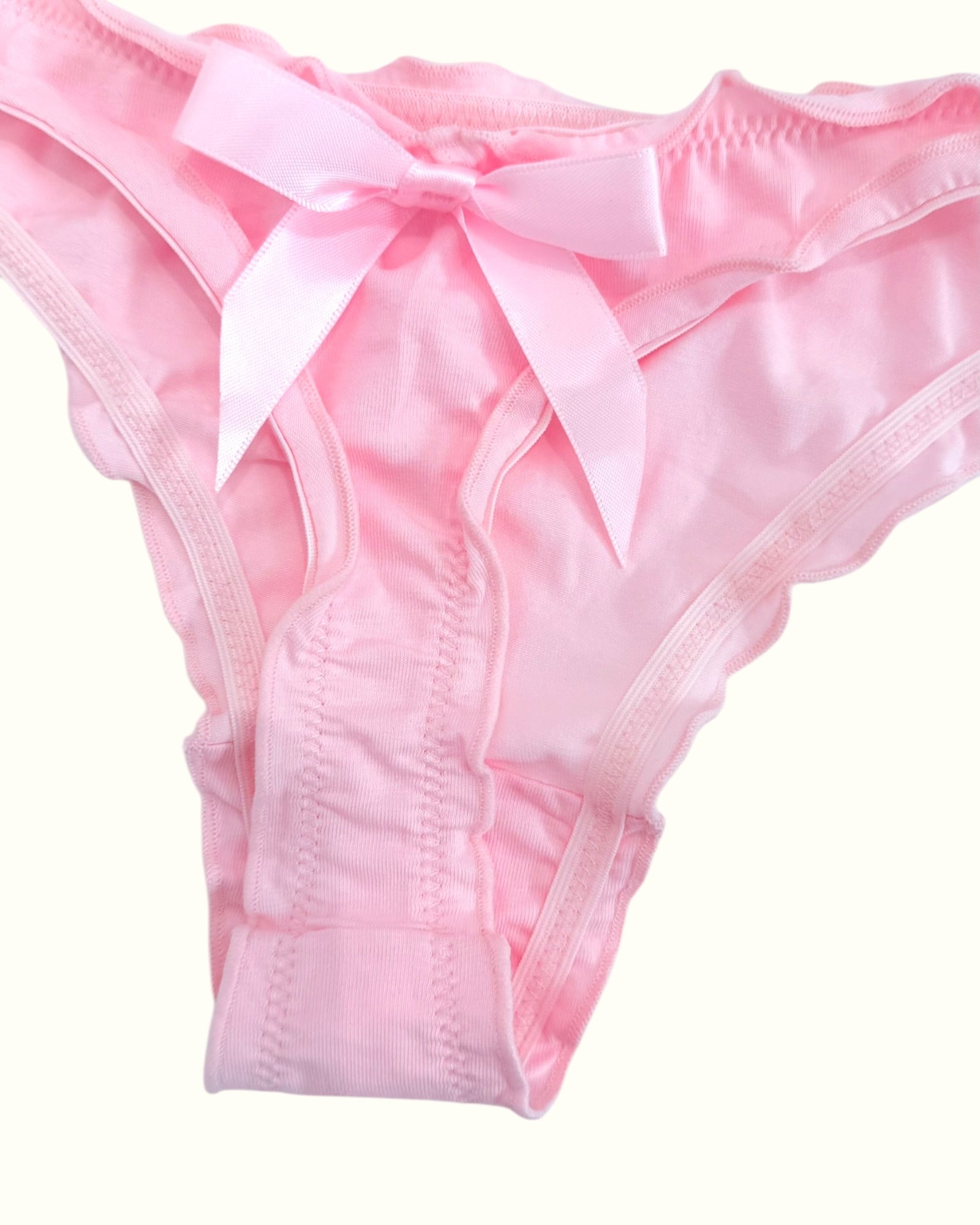 Soft Pink Satin Bow Panties with Ruffled Trim-2