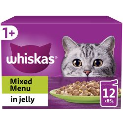Whiskas 1+ Mixed Menu Adult Wet Cat Food Pouches in Jelly 48 pack 85g