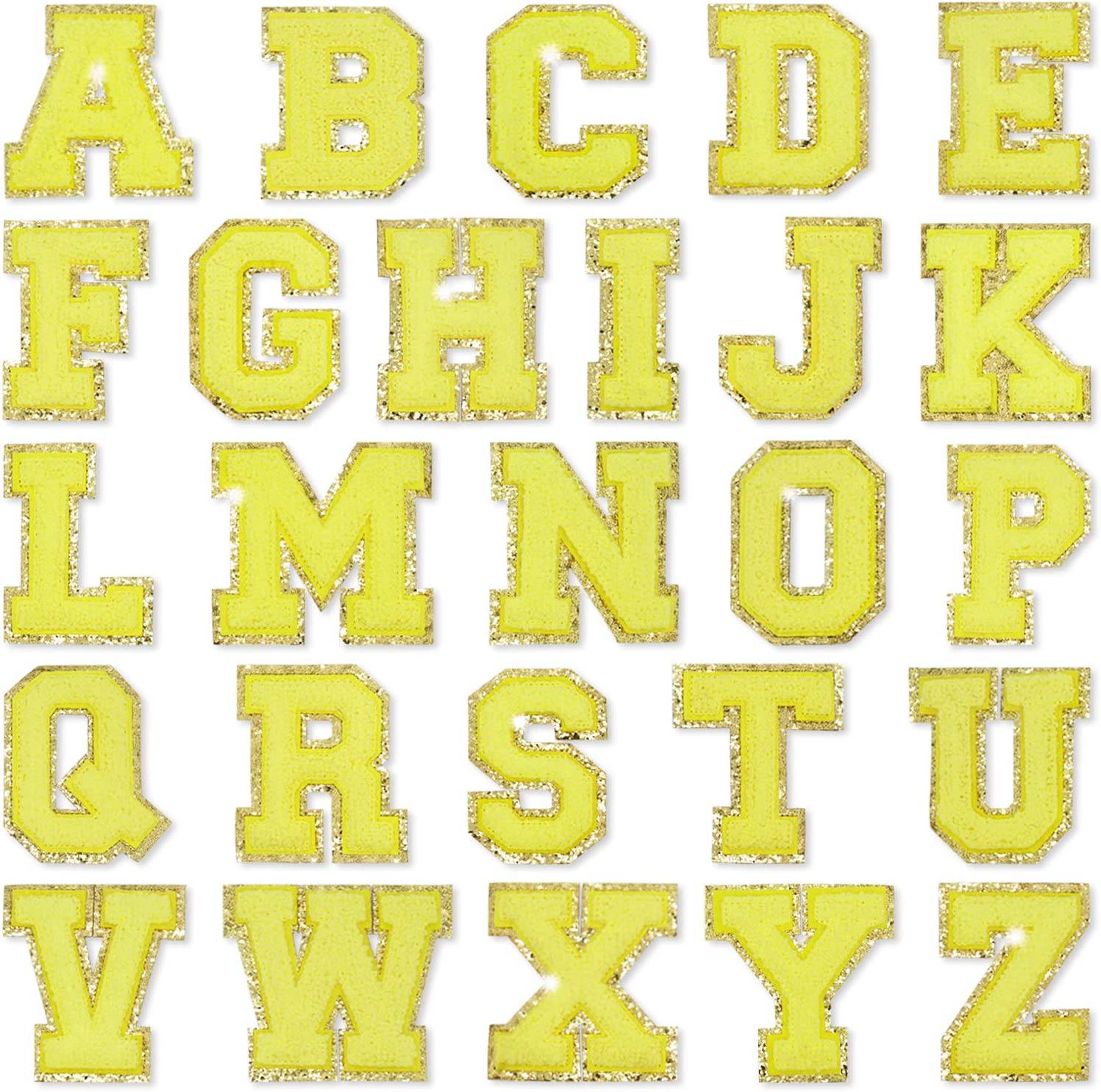 Yellow Self Adhesive Chenille Letters Patches-0