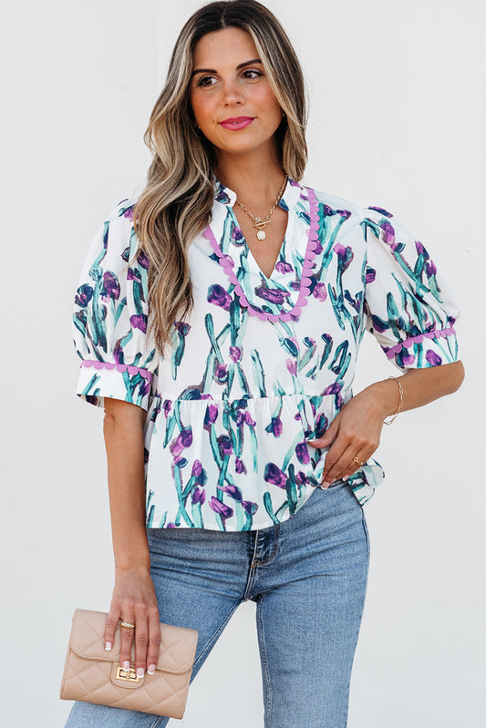 Raelyn Floral Ricrac Trim Top-0