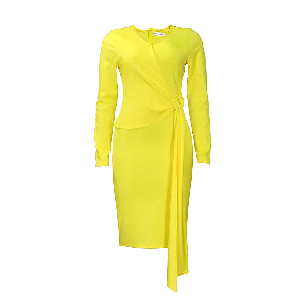 Women's Fashion Plus Size V-neck Long-sleeve Dress