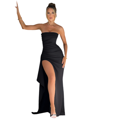 Strapless Split Long Dress Summer Fashion Pleated Bridesmaid Dress For Womens Party Wedding Clothing