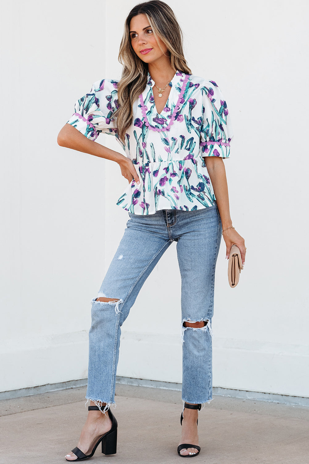 Raelyn Floral Ricrac Trim Top-2