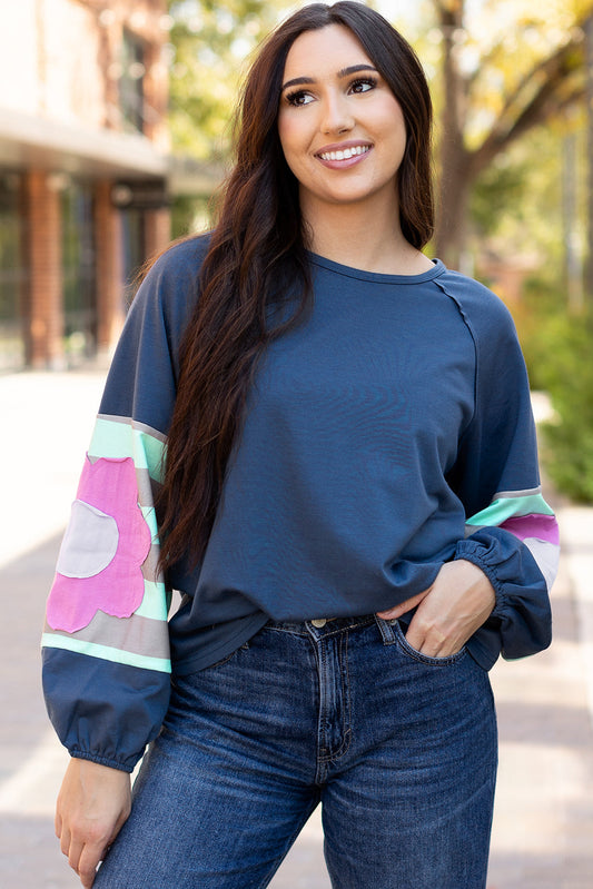 Sara Flower Raglan Sleeve Top-0