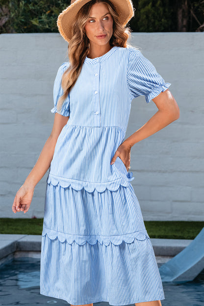 Noah Stripe Tiered Scallop Long Dress-0