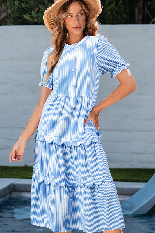 Noah Stripe Tiered Scallop Long Dress-0