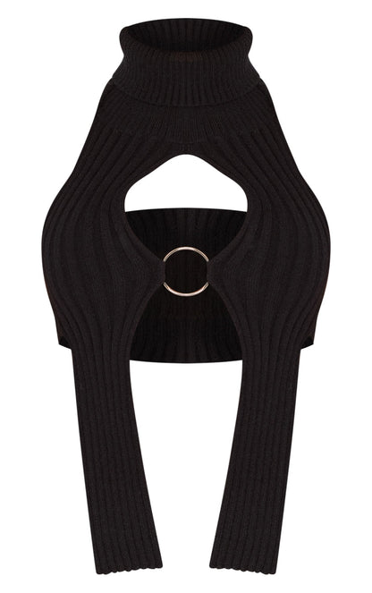 Shape Cream Knit Cut Out Ring Detail Crop Top