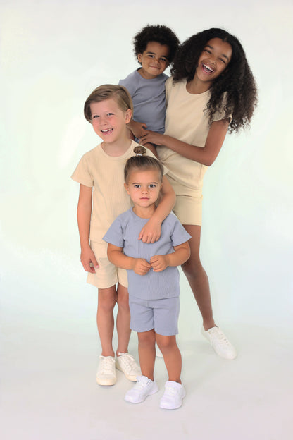 Soft Grey Ribbed Toddler Short Set – Comfortable Summer Outfit for Kids