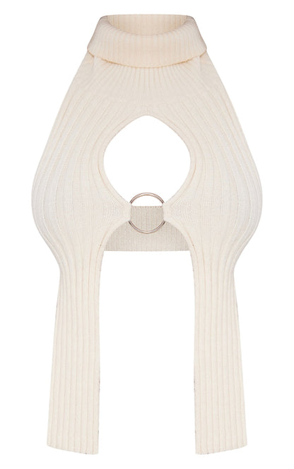 Shape Cream Knit Cut Out Ring Detail Crop Top