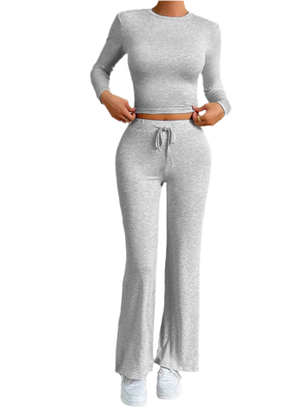 Round Neck Long Sleeve Top and Drawstring Pants Set