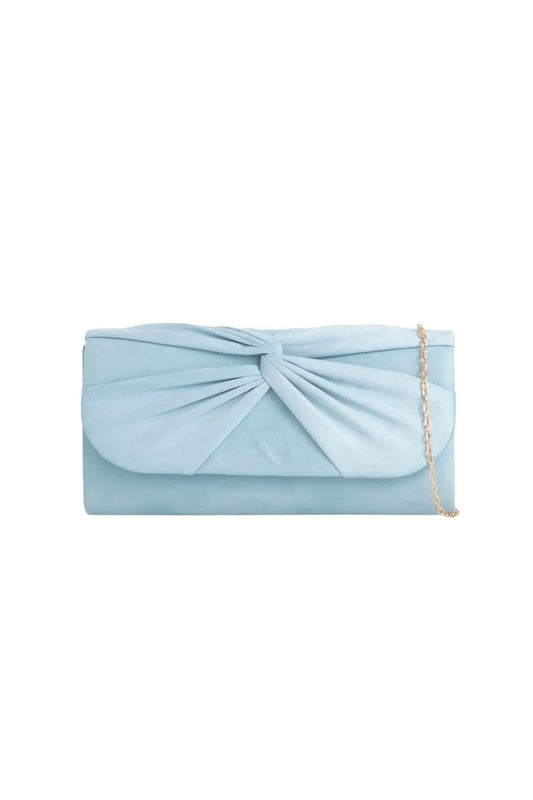 Light Blue Suede Clutch Bag with Knot Detail-0