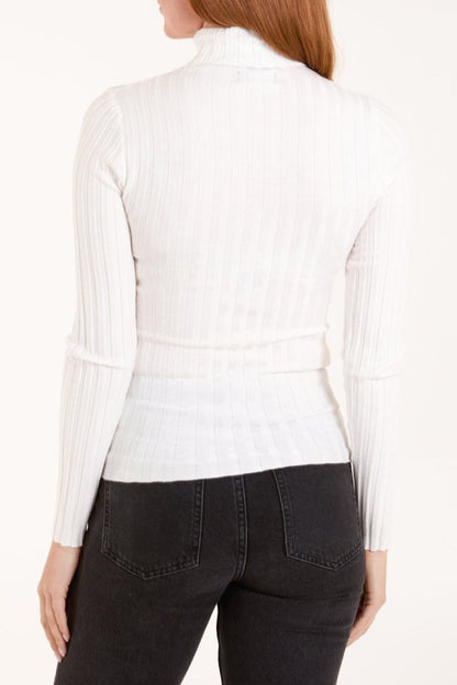 Cream Ribbed Roll Neck Jumper-1