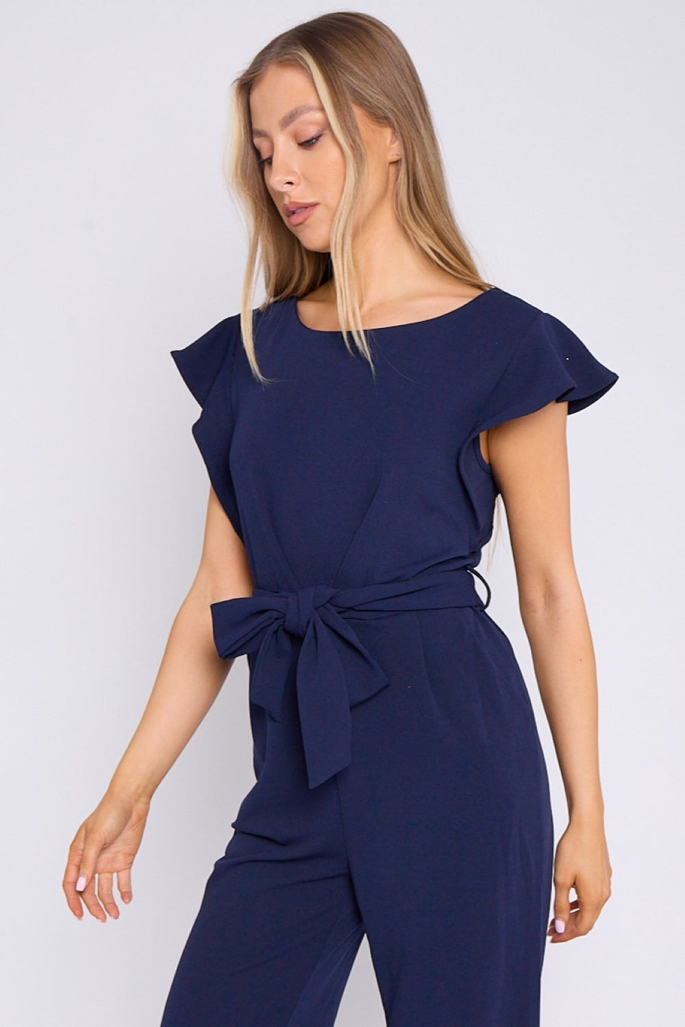 Navy Wide Leg Belted Jumpsuit-1