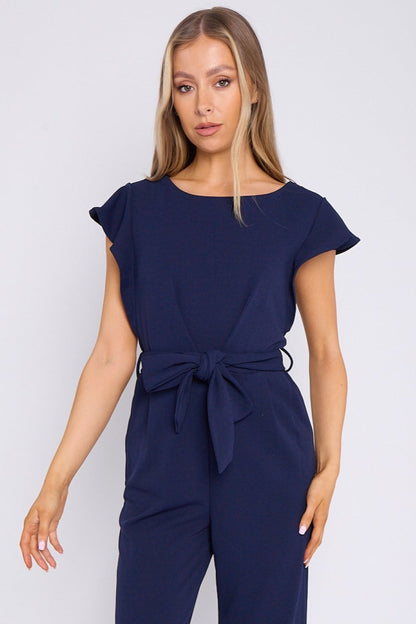 Navy Wide Leg Belted Jumpsuit-3
