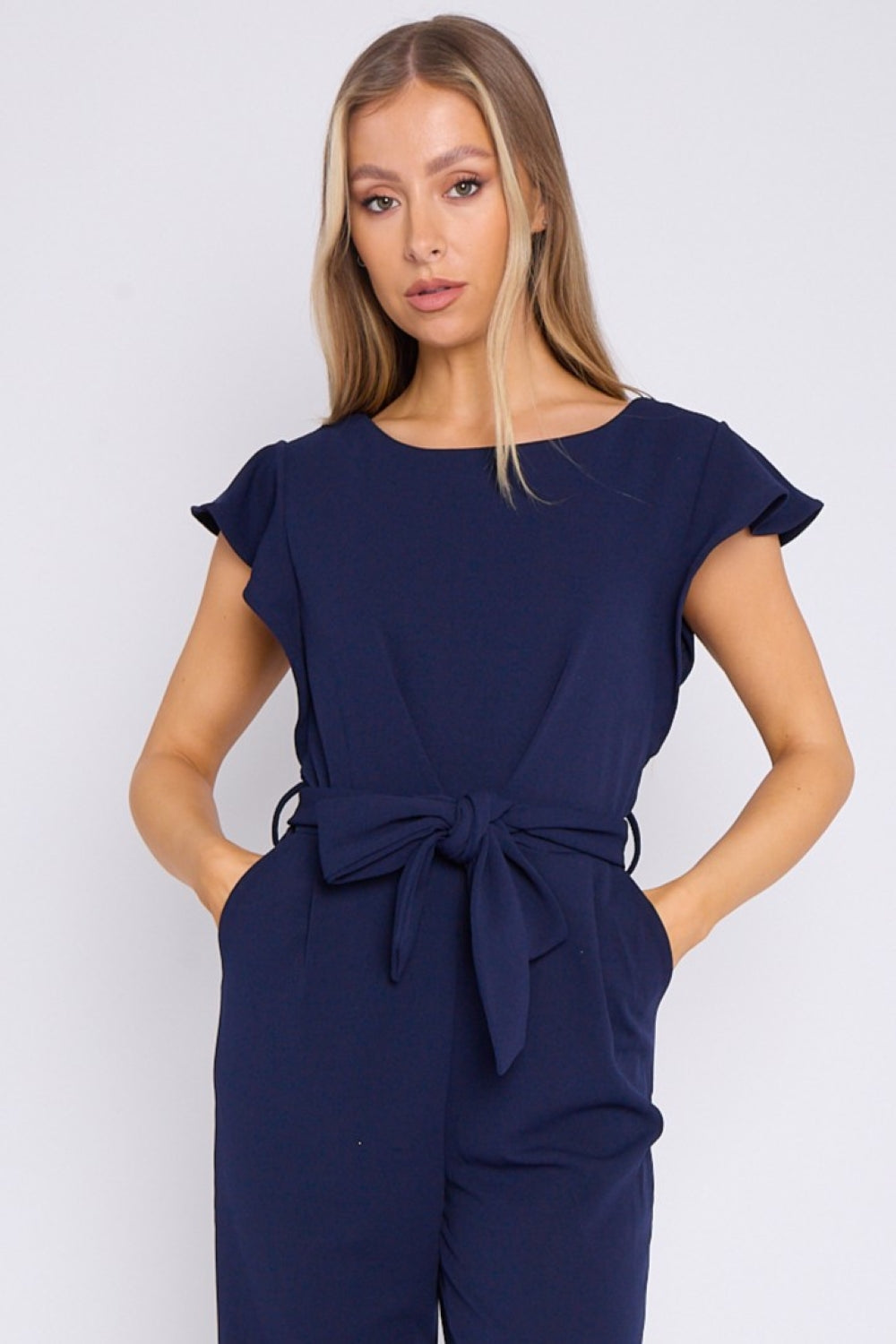 Navy Wide Leg Belted Jumpsuit-2