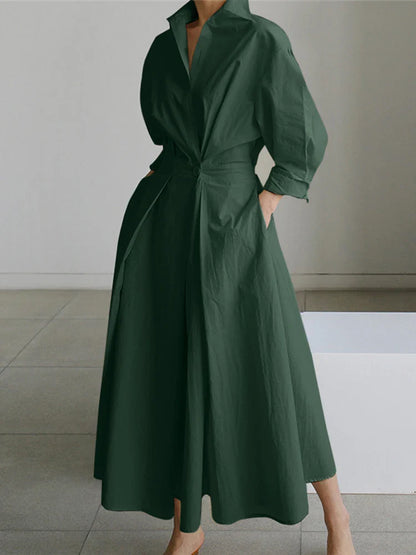 Women Autumn Sundress 2023 Elegant Shirt Dress Solid Long Sleeve Maxi Vestidos Female Casual High Waist Robe Oversize 7