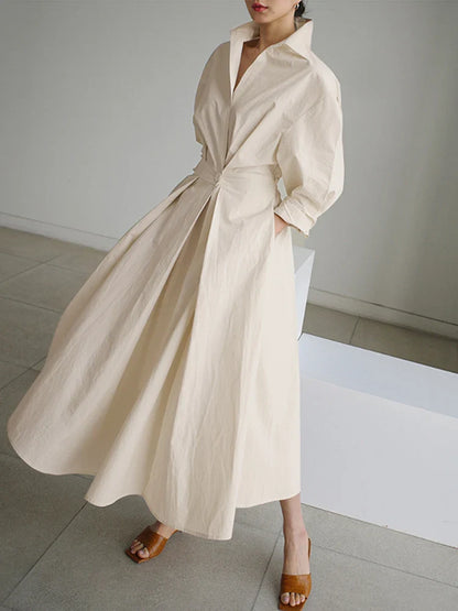 Women Autumn Sundress 2023 Elegant Shirt Dress Solid Long Sleeve Maxi Vestidos Female Casual High Waist Robe Oversize 7