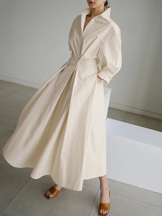 Women Autumn Sundress 2023 Elegant Shirt Dress Solid Long Sleeve Maxi Vestidos Female Casual High Waist Robe Oversize 7