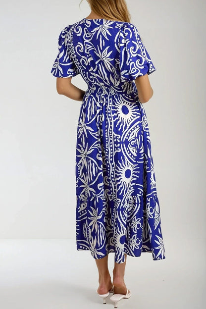Royal Blue Puff Sleeve  Midi Dress-3