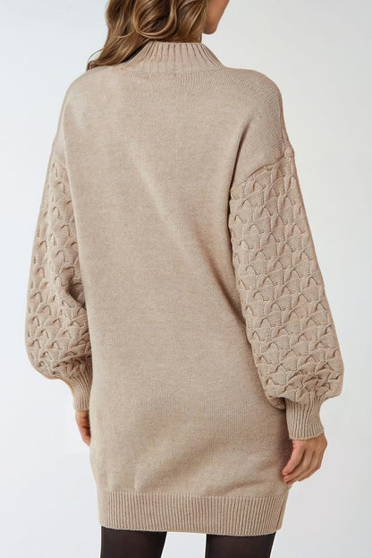 Beige Balloon Sleeve Knit Mini Dress-2