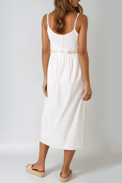 White Crochet Cami Midi Dress-2