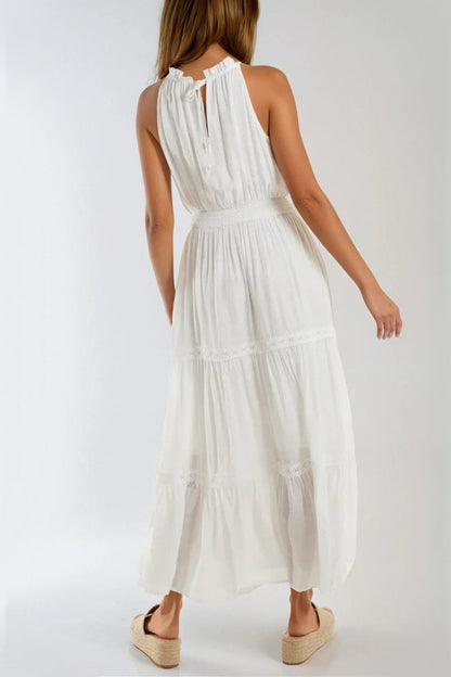 Ivory Tiered Halterneck Maxi Dress With Crochet Details-2