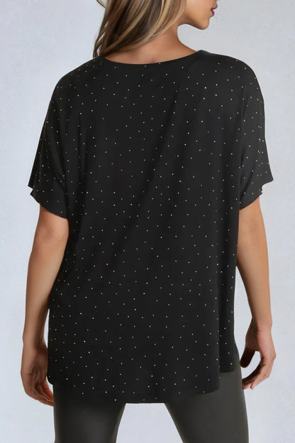 Black Embellished Round Neck T-Shirt-2
