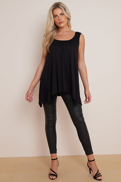 Black Sleeveless Top With Asymmetric Hem-1