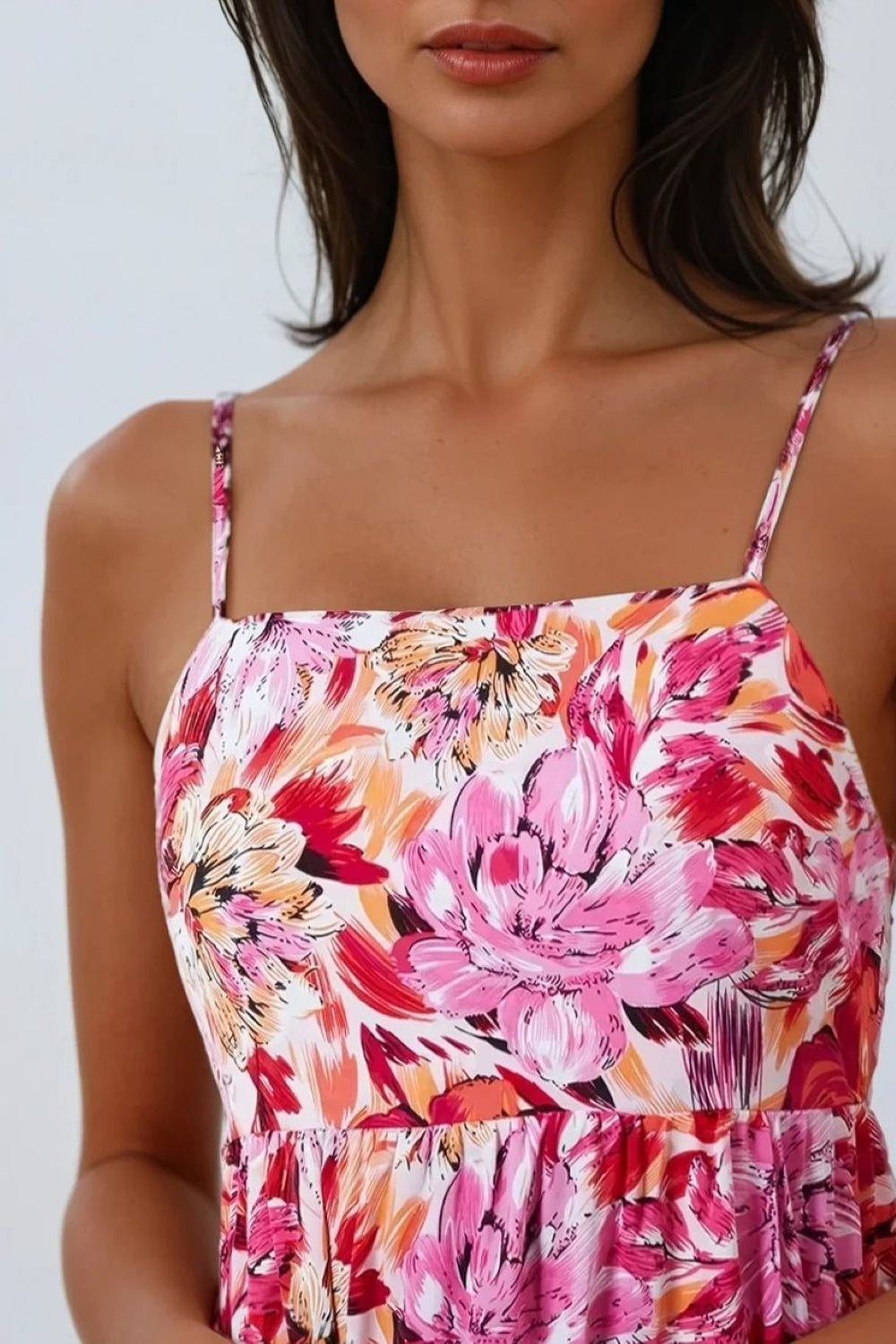 Pink Floral Cami Midi Dress With Cut Out Back-1