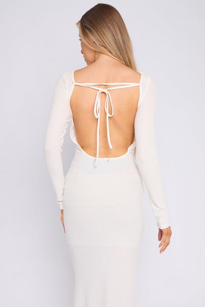 White Long Sleeve Stretch Maxi Dress-1