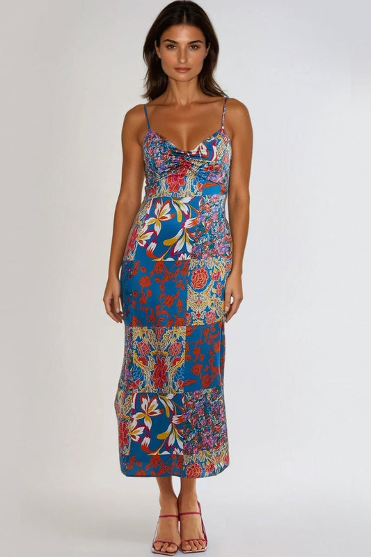 Blue Patchwork Cami Maxi Dress-0