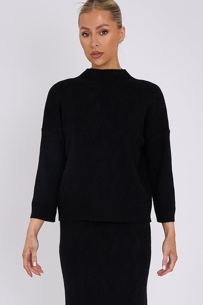 Black Knit Pattern Jumper-0