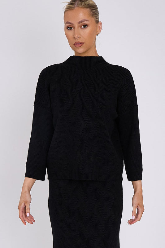 Black Knit Pattern Jumper-0