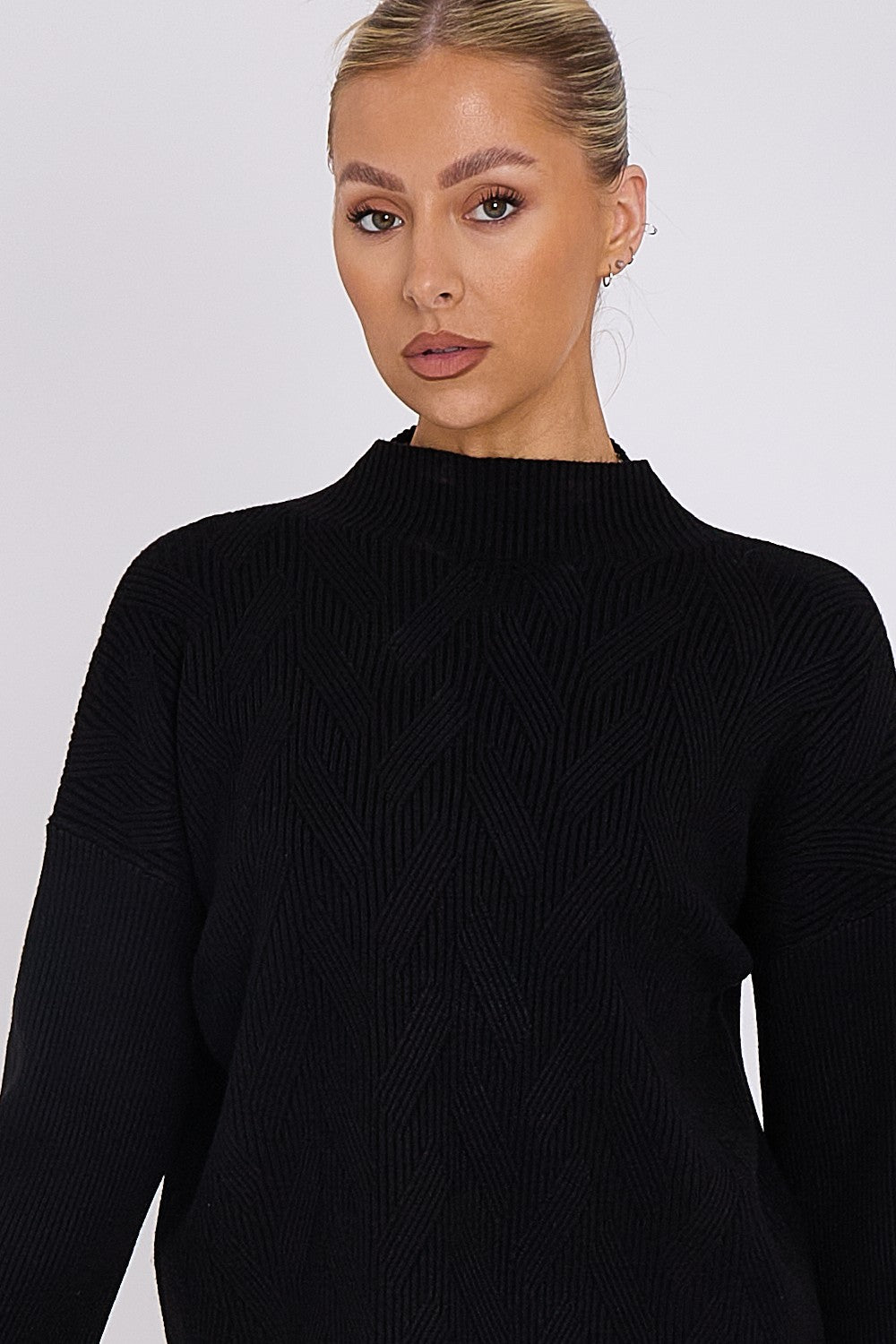 Black Knit Pattern Jumper-3