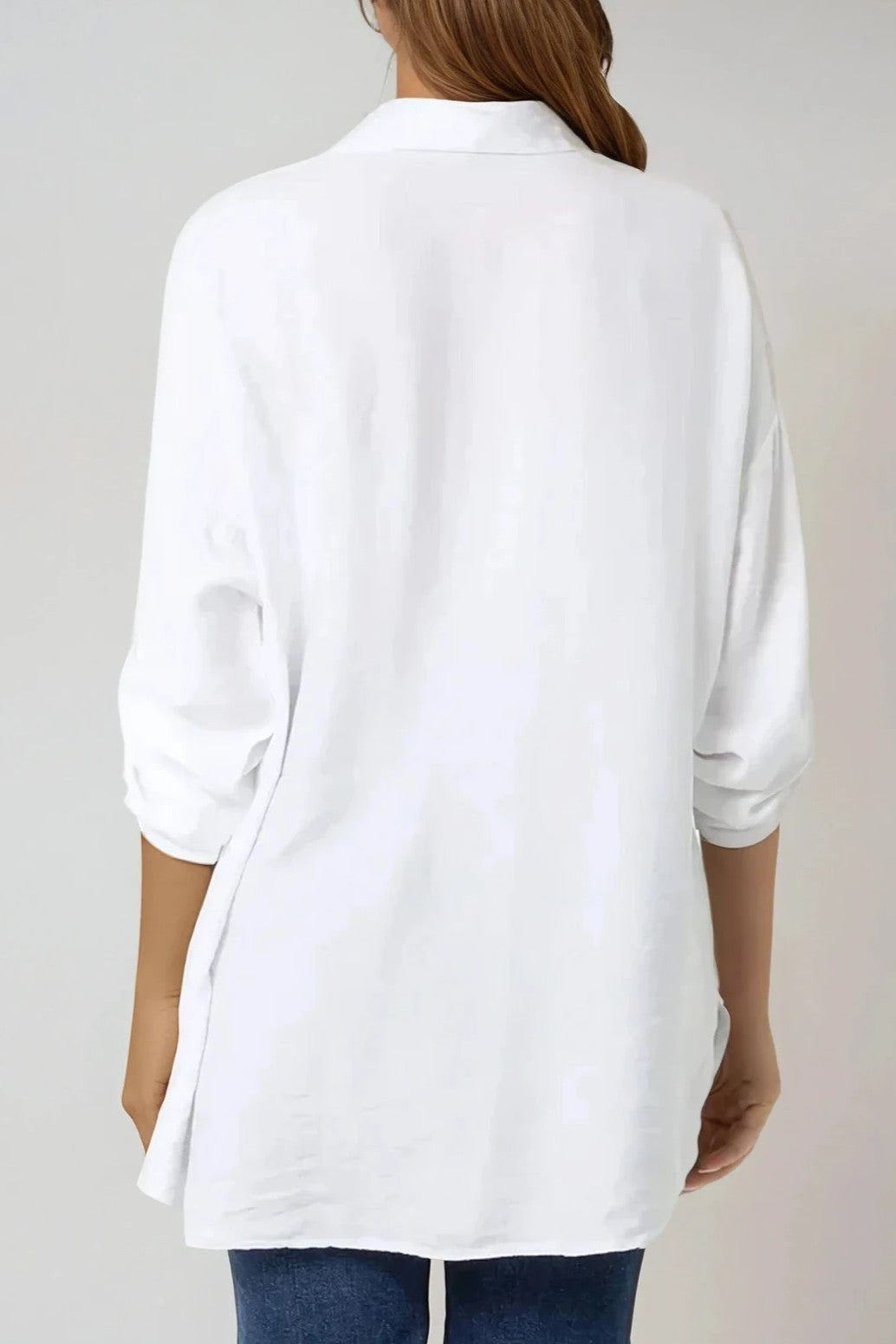 White Relaxed Fit Roll Sleeve Shirt-1