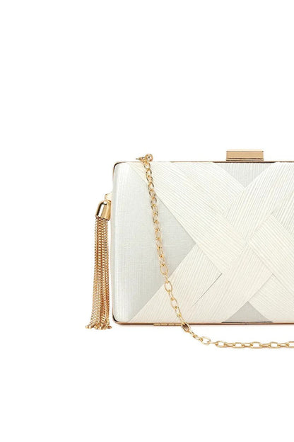 Ivory Satin Clutch Bag With Tassels-3