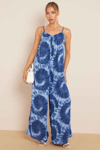 Royal Blue Tie-Dye Strappy Jumpsuit-2