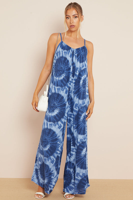 Royal Blue Tie-Dye Strappy Jumpsuit-0