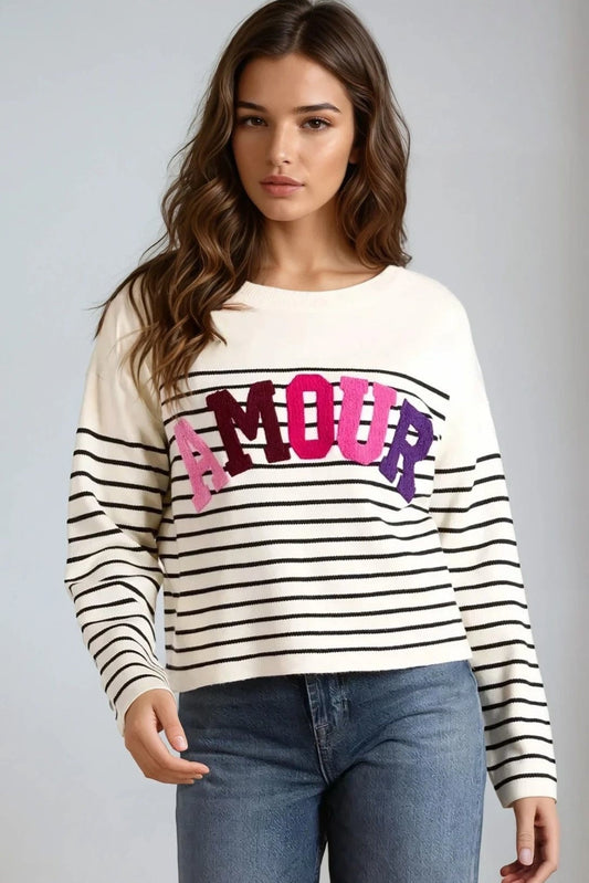 Stone 'Amour' Stripe Jumper-0