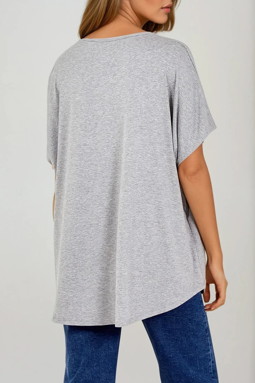 Grey Oversized V Neck T Shirt-1
