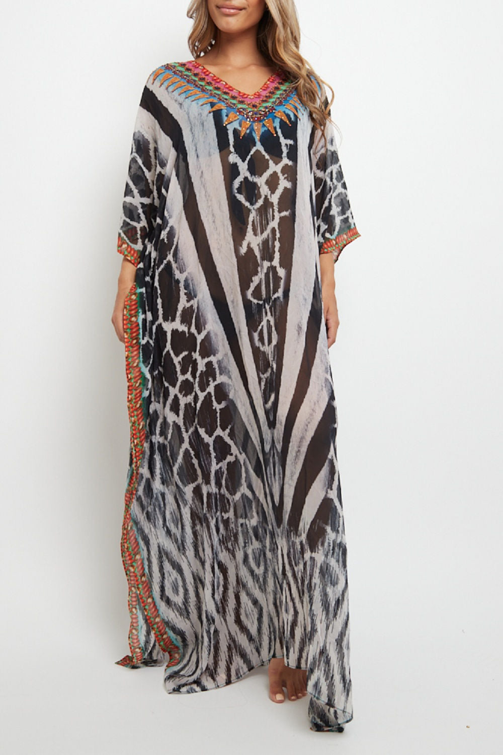 Black Maxi Beach Dress Kaftan-1