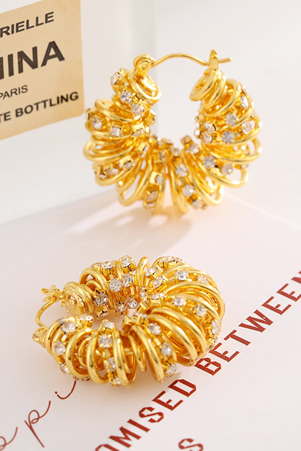 White Rhinestone Spiral Earrings-2
