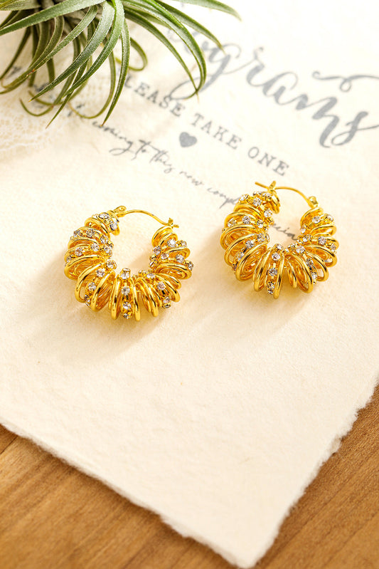 White Rhinestone Spiral Earrings-0
