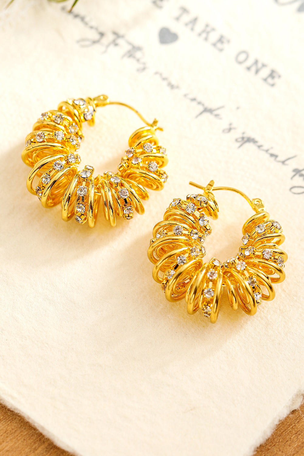 White Rhinestone Spiral Earrings-1